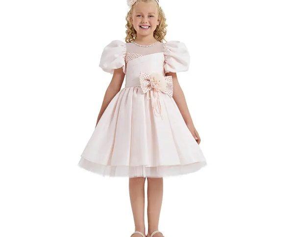 پیراهن مجلسی دخترانه یقه مرواریدی