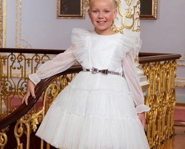 پیراهن مجلسی دخترانه آستین دار سفید