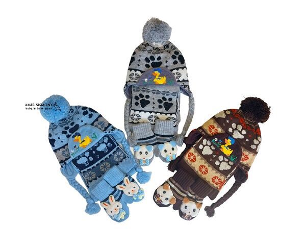 ست کلاه و شال و دستکش بافت بچگانه