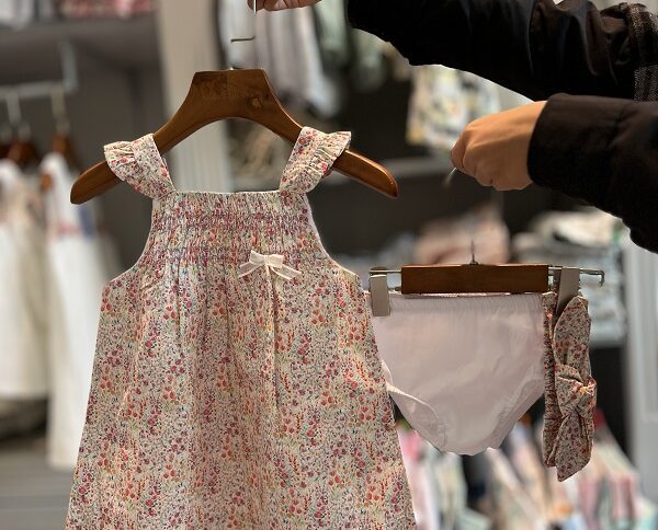 سارافون دخترانه طرح گل رز ایندیگو