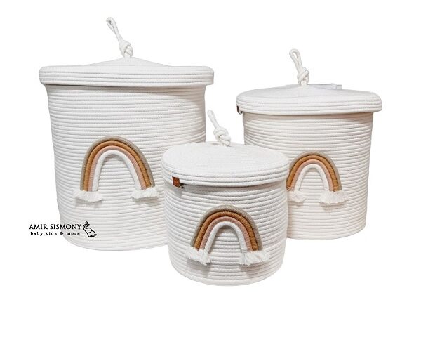 سبد دربدار لوازم کودک طرح رنگین کمان