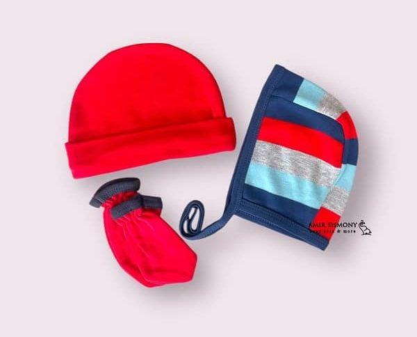 کلاه بند دار و دستکش نوزادی