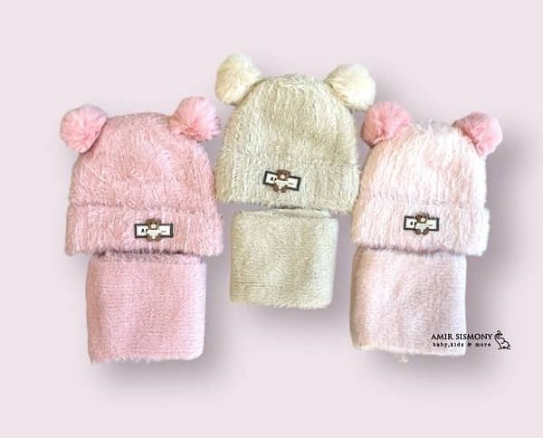 کلاه و شال نوزادی موهر پشمالو