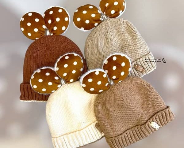 کلاه نوزادی دخترانه پاپیون خالدار