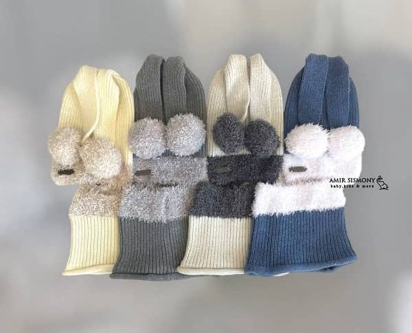 کلاه شال رینگی بچگانه طرح خرگوش با پوم