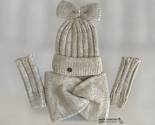 کلاه و شال و دستکش دخترانه طرح پاپیون