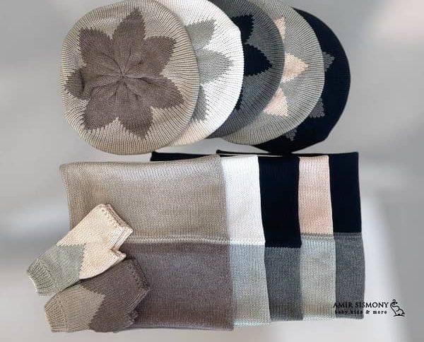 کلاه و شال و دستکش دخترانه طرح گل اندلس