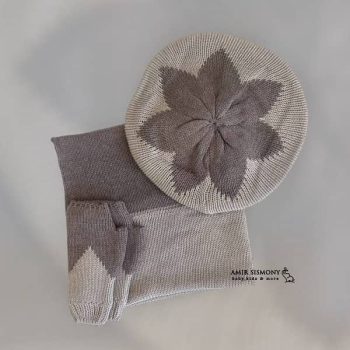 کلاه و شال و دستکش دخترانه طرح گل اندلس