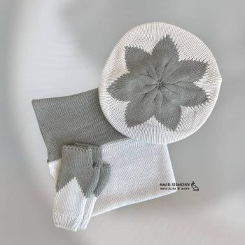 کلاه و شال و دستکش دخترانه طرح گل اندلس