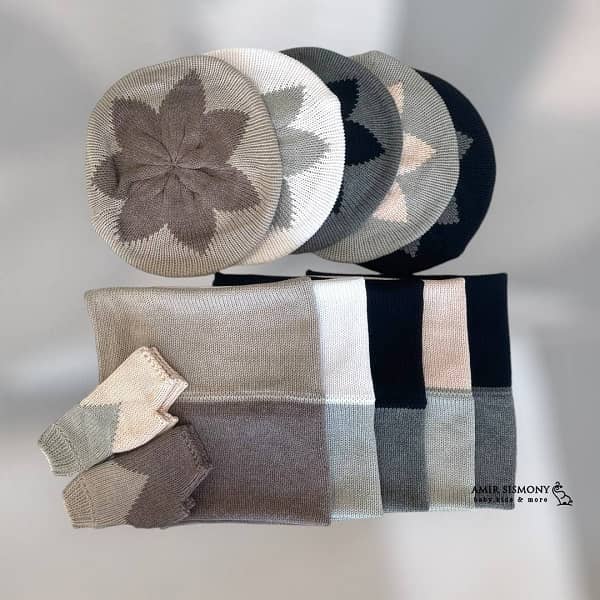 کلاه و شال و دستکش دخترانه طرح گل اندلس