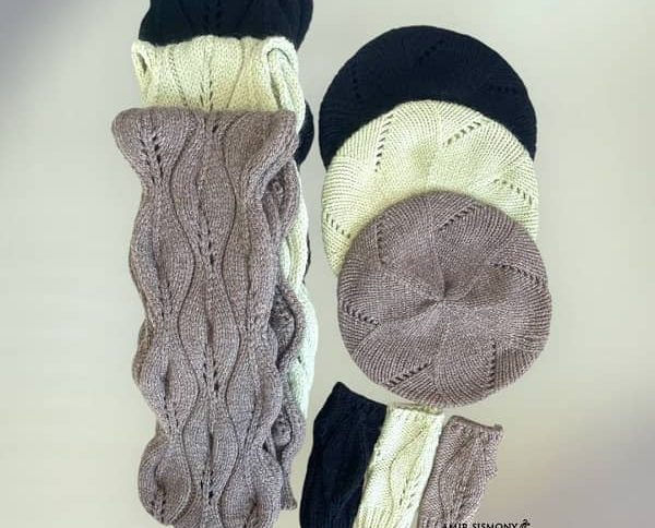 کلاه و شالگردن و دستکش ست طرح برگ تارتن