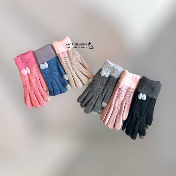 دستکش دخترانه بچگانه طرح پاپیون