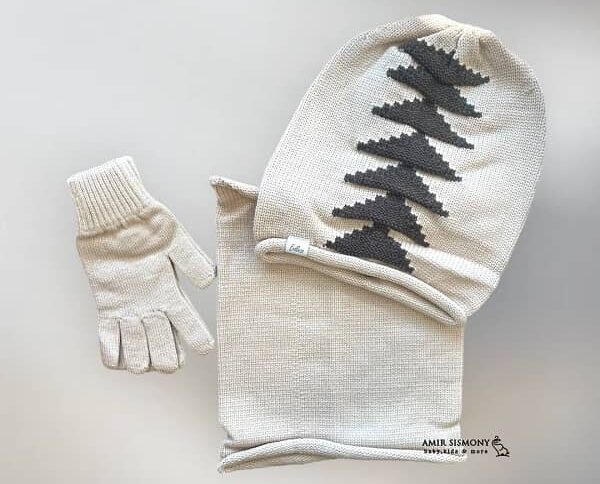 ست کلاه و شال و دستکش بافت طرح دار اندلس