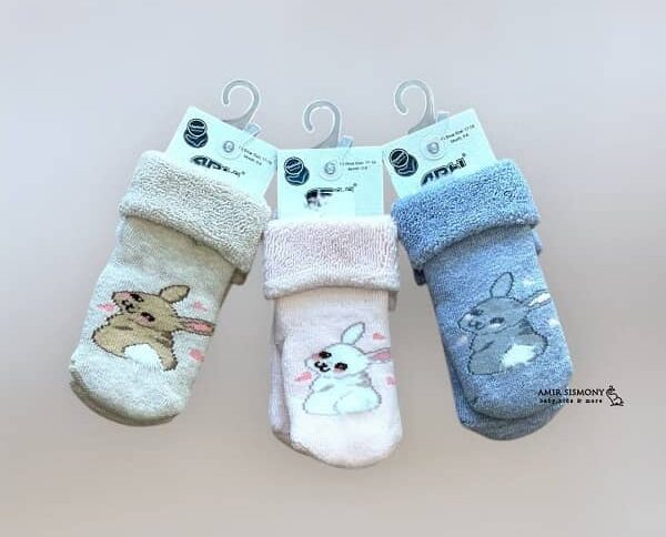 جوراب نوزادی حوله ای تو کرکی طرح خرگوش
