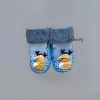 جوراب نوزادی زمستانی کف چرمی طرح عروسکی