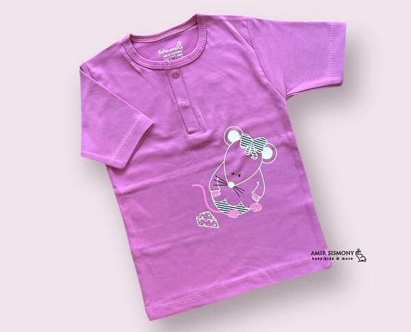 آستین کوتاه نوزادی طرح موش به آوران