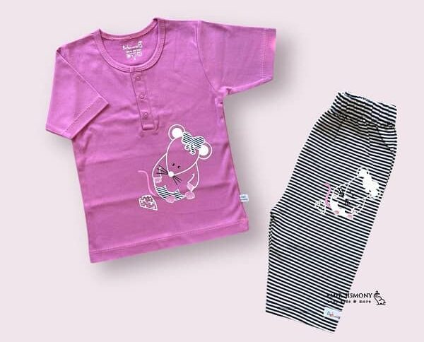 آستین کوتاه و شورت نوزادی طرح موش به آوران