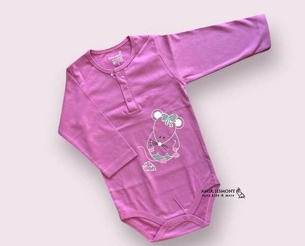 زیردکمه دار آستین بلند نوزادی طرح موش به آوران