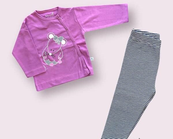 مانتو و شلوار نوزادی طرح موش به آوران