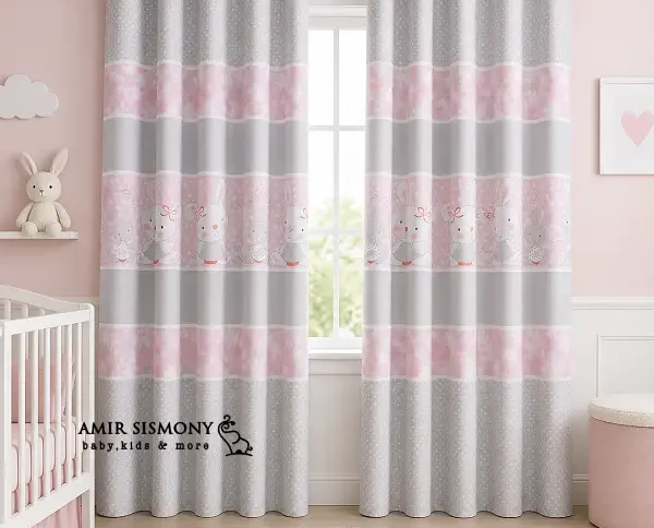 پرده اتاق کودک رزبرن طرح LITTLE BUNNY