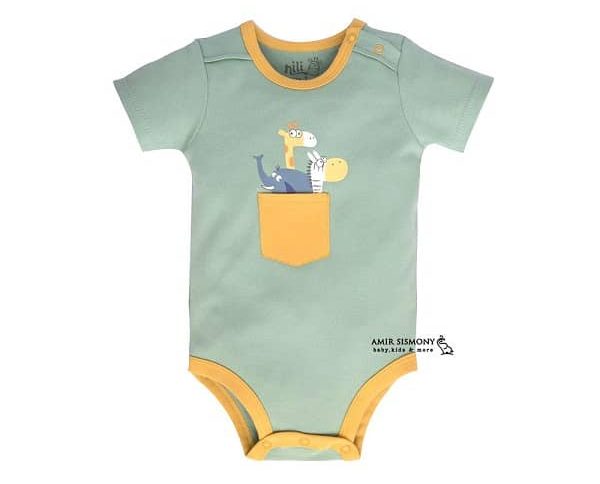 زیردکمه آستین کوتاه پسرانه نوزادی نیلی طرح ZOO
