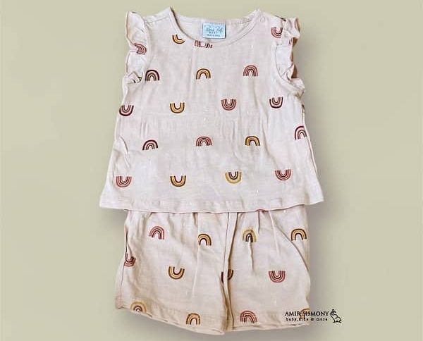 تیشرت و شلوارک نوزادی دخترانه طرح رنگین کمان