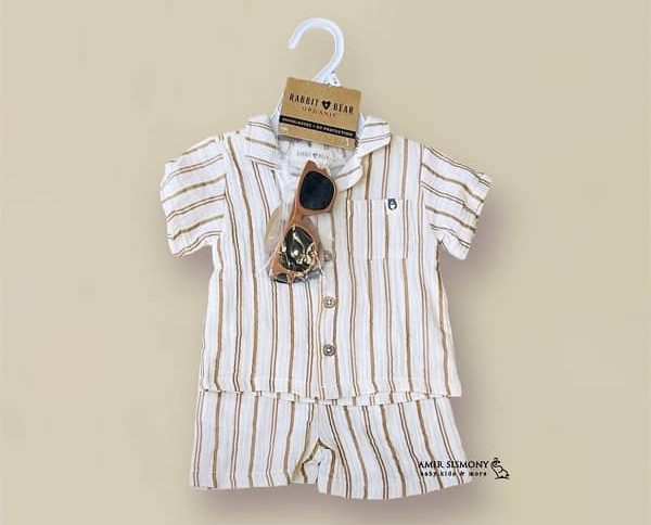 ست پیراهن و شلوارک نوزادی پسرانه راه راه