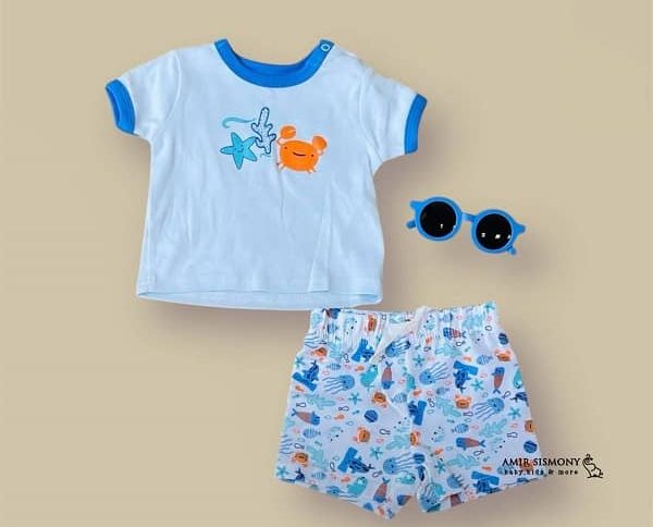 ست کراپ شلوارک با عینک نوزادی طرح خرچنگ