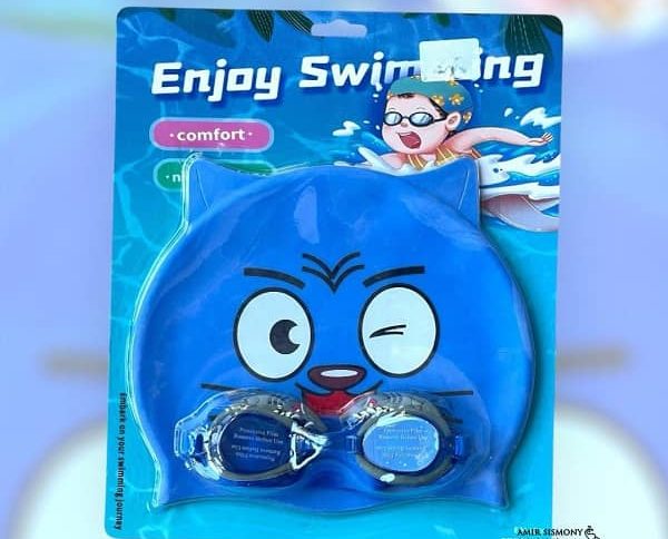 ست کلاه و عینک شنای پسرانه طرح کوسه