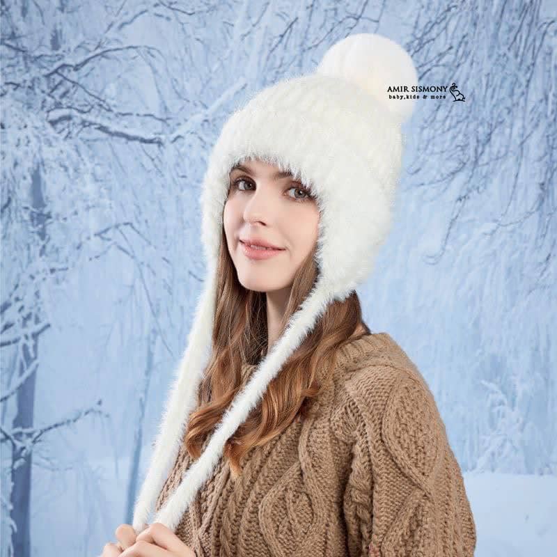 کلاه بافت دخترانه بند دار