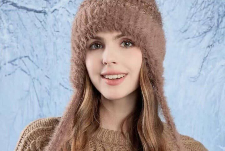 کلاه بافت دخترانه بند دار