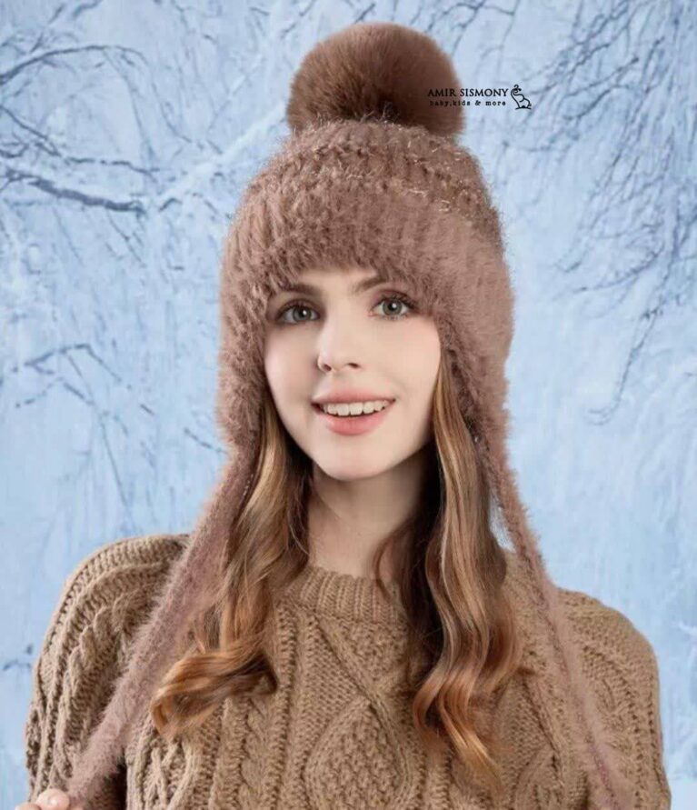 کلاه بافت دخترانه بند دار