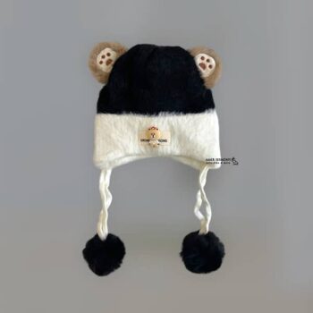 کلاه زمستانه نوزادی بند دار طرح خرس