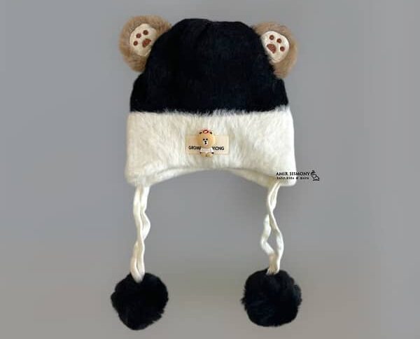 کلاه زمستانه نوزادی بند دار طرح خرس
