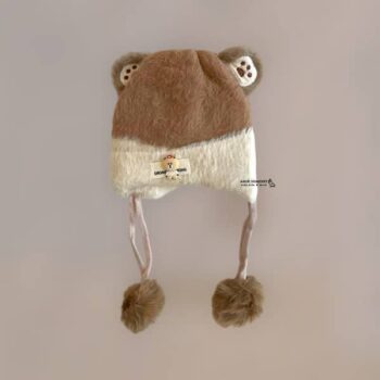 کلاه زمستانه نوزادی بند دار طرح خرس