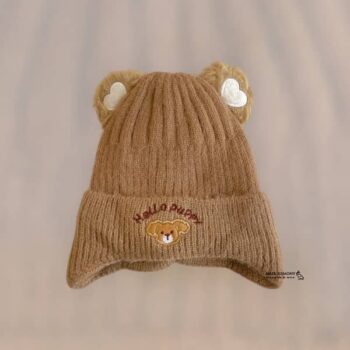 کلاه زمستانه نوزادی روگوشی طرح HELLO PUPPY