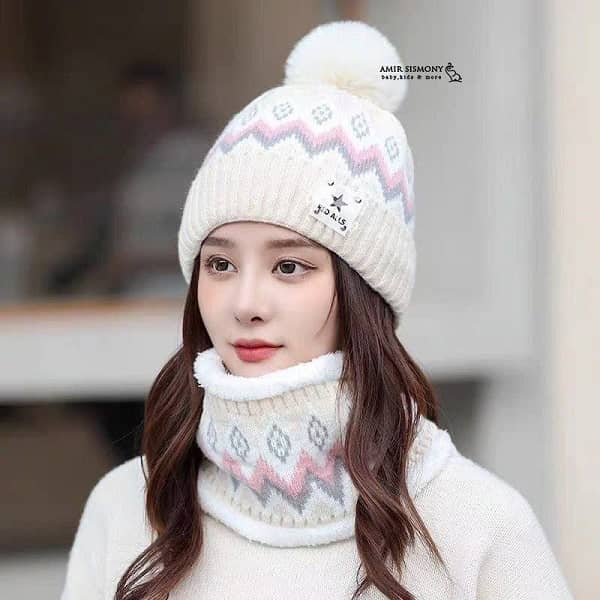 کلاه و شالگردن رینگی بچگانه طرح سنتی