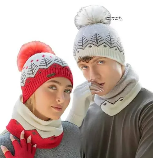 ست سه تیکه کلاه بافت طرح کاج اندلس