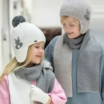 ست سه تیکه کلاه روگوشی بچگانه بافت اندلس