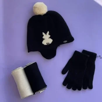 ست سه تیکه کلاه روگوشی بچگانه بافت اندلس
