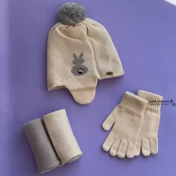 ست سه تیکه کلاه روگوشی بچگانه بافت اندلس