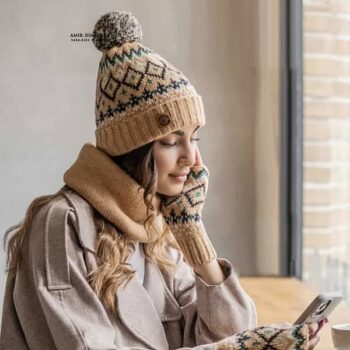 ست کلاه و شال رینگی و ساق دست بافت ENDLESS