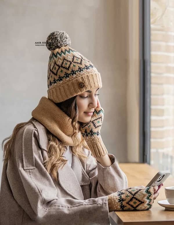 ست کلاه و شال رینگی و ساق دست بافت ENDLESS