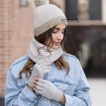 کلاه و شال و دستکش دو رنگ اندلس