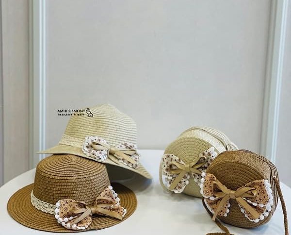 کلاه و کیف حصیری دخترانه پاپیون