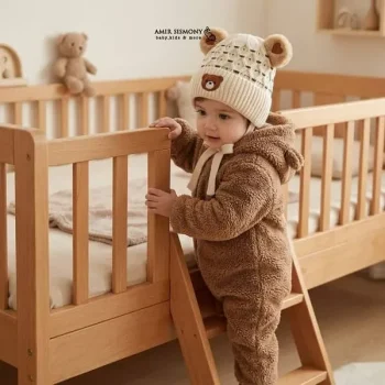کلاه نوزادی خرسی بند دار