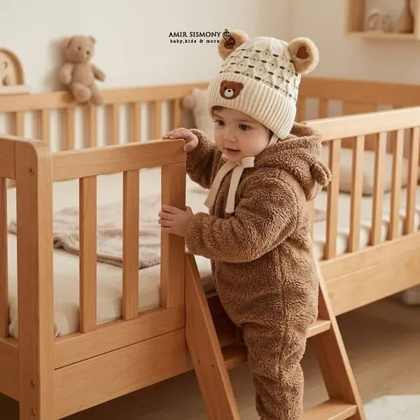 کلاه نوزادی خرسی بند دار